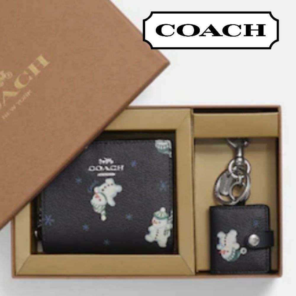 Coach Snowman & Snowflakes Wallet & Photo frame Charm/Keychain Boxed Gift Set